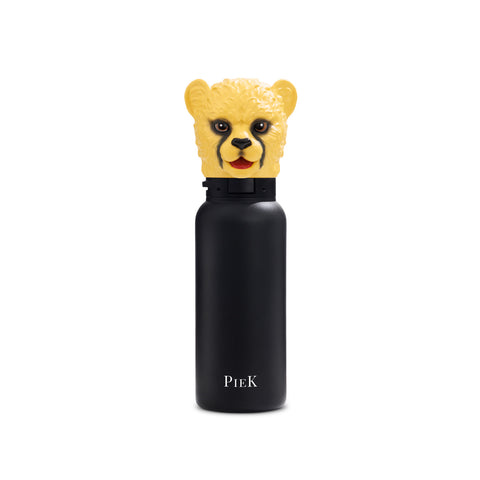 PIEK Cheetah Water Bottle, 450ml, Midnight Black, Front View