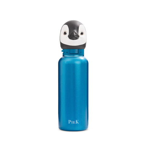 PIEK Penguin Water Bottle, 650ml, Aqua Blue, Front View