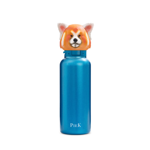 PIEK Red Panda Water Bottle, 650ml, Aqua Blue, Front View