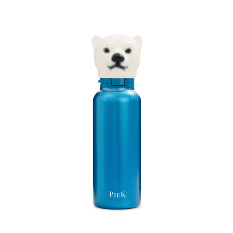 PIEK Polar Bear Water Bottle, 650ml, Aqua Blue, Front View