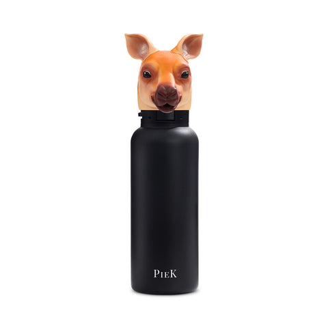 PIEK Kangaroo Water Bottle, 650ml, Midnight Black, Front View