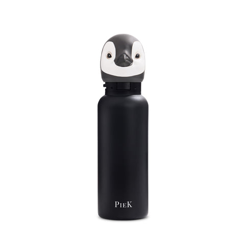 PIEK Penguin Water Bottle, 650ml, Midnight Black, Front View