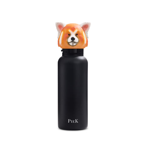 PIEK Red Panda Water Bottle, 650ml, Midnight Black, Front View