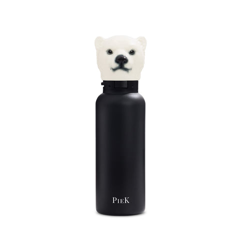 PIEK Polar Bear Water Bottle, 650ml, Midnight Black, Front View