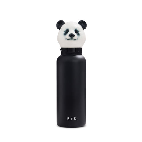 PIEK Panda Water Bottle, 650ml, Midnight Black, Front View