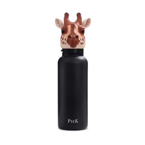 PIEK Giraffe Water Bottle, 650ml, Midnight Black, Front View