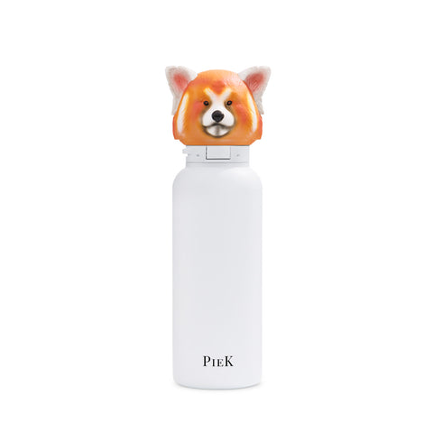 PIEK Red Panda Water Bottle, 650ml, Pearl White, Front View