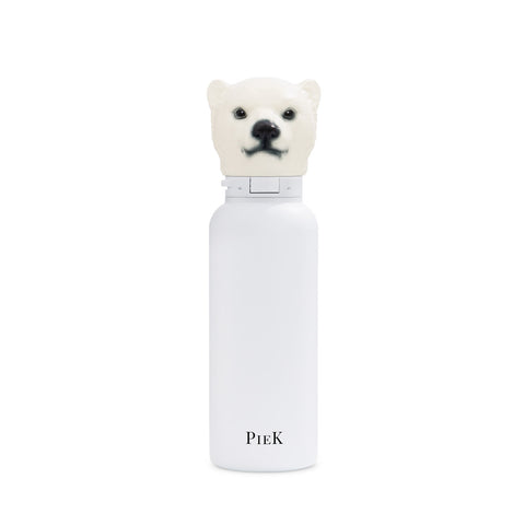 PIEK Polar Bear Water Bottle, 650ml, Pearl White, Front View