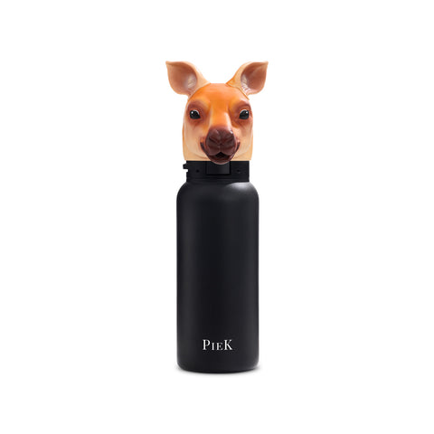 PIEK Kangaroo Water Bottle, 450ml, Midnight Black, Front View