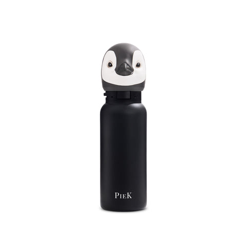 PIEK Penguin Water Bottle, 450ml, Midnight Black, Front View