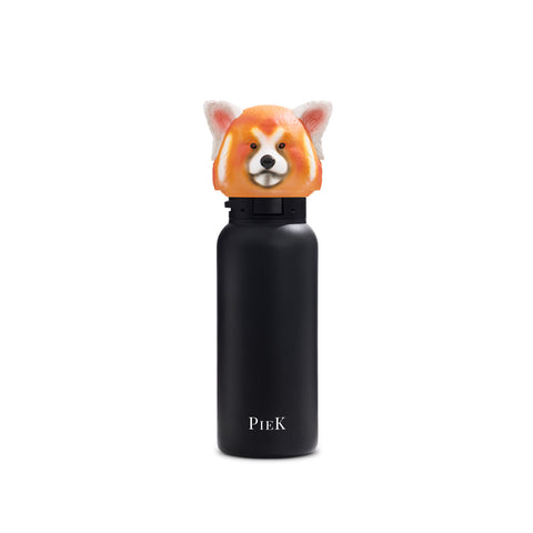 PIEK Red Panda Water Bottle, 450ml, Midnight Black, Front View