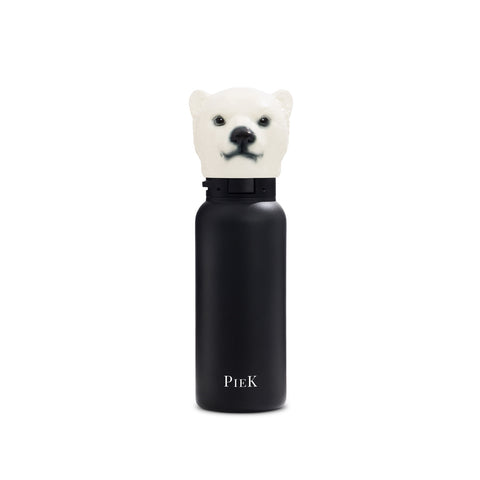 PIEK Polar Bear Water Bottle, 450ml, Midnight Black, Front View