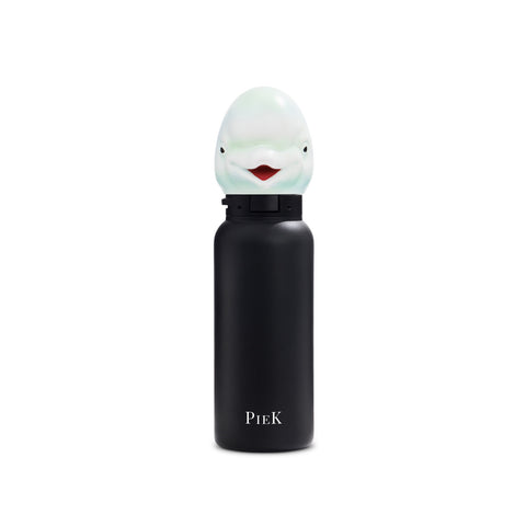 PIEK Beluga Whale Water Bottle, 450ml, Midnight Black, Front View