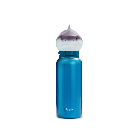 PIEK Shark Water Bottle, 450ml, Aqua Blue, Front View