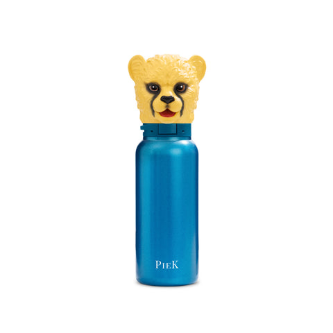 PIEK Cheetah Water Bottle, 450ml, Aqua Blue, Front View