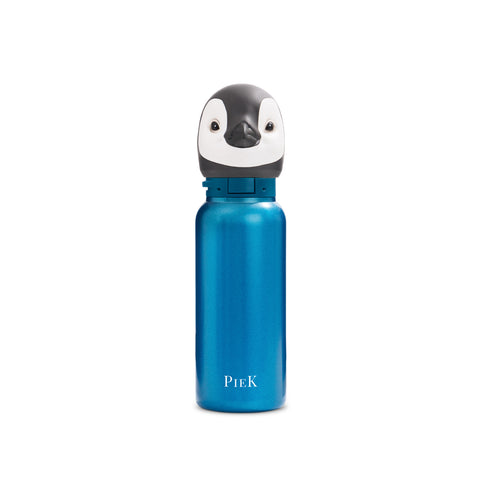 PIEK Penguin Water Bottle, 450ml, Aqua Blue, Front View