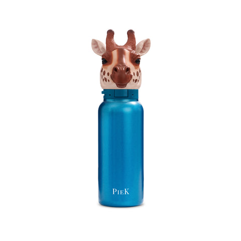 PIEK Giraffe Water Bottle, 450ml, Aqua Blue, Front View