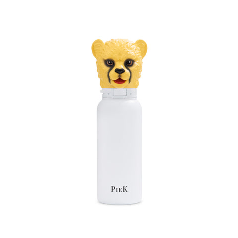 PIEK Cheetah Water Bottle, 450ml, Pearl White, Front View