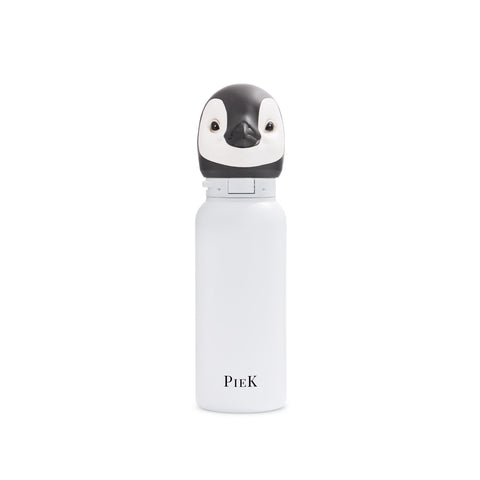 PIEK Penguin Water Bottle, 450ml, Pearl White, Front View