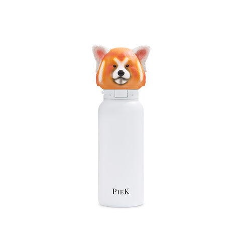 PIEK Red Panda Water Bottle, 450ml, Pearl White, Front View