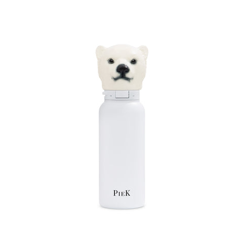 PIEK Polar Bear Water Bottle, 450ml, Pearl White, Front View